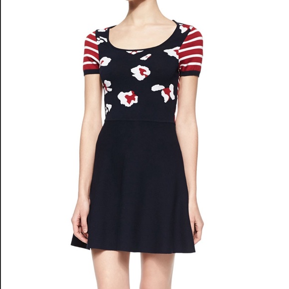 NWT RED Valentino Leopard Intarsia Short-Sleeve Dress, Size Large - Picture 1 of 11
